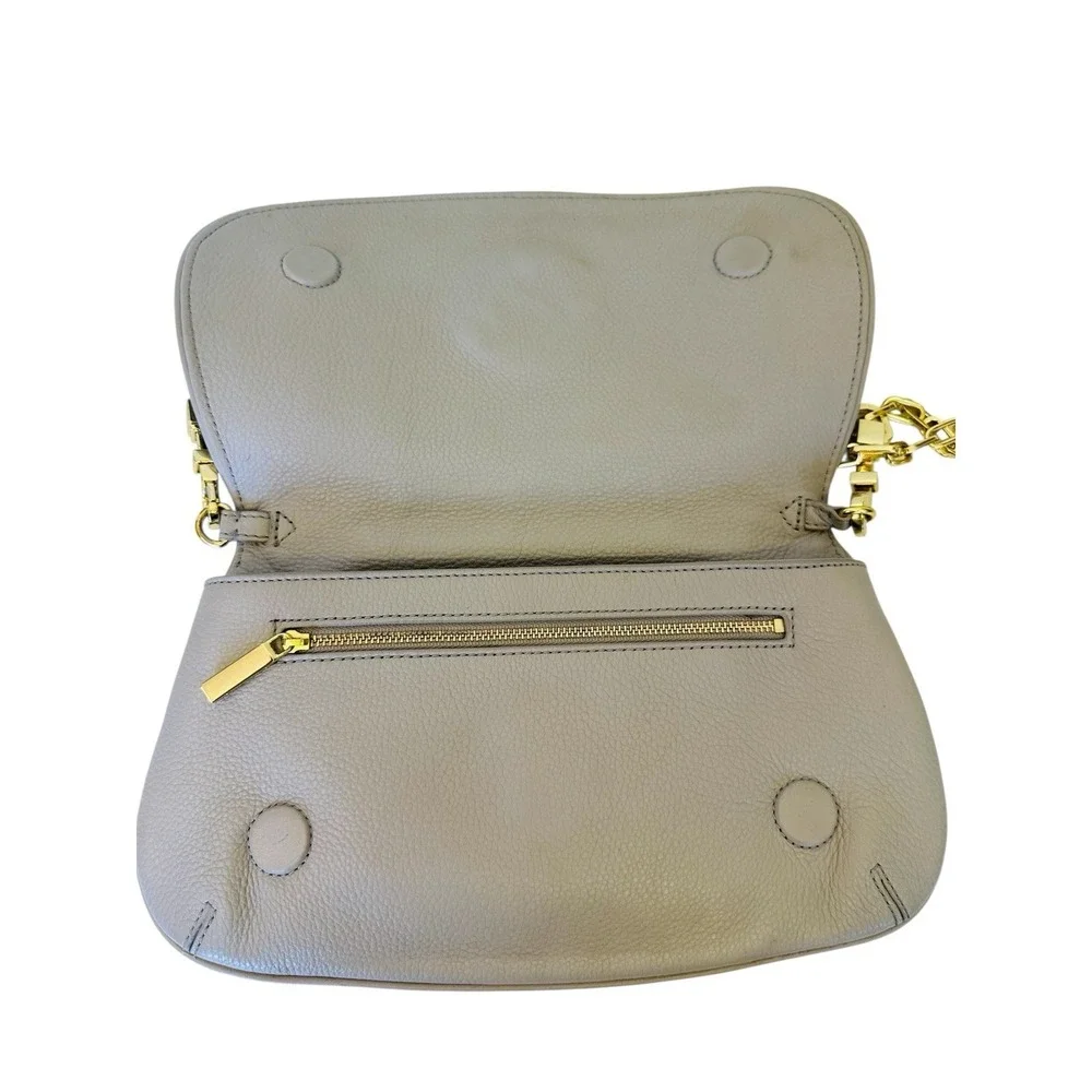 Tory Burch Amanda Logo Gray‎ Crossbody Clutch Gold Chain Flap Magnetic Closure